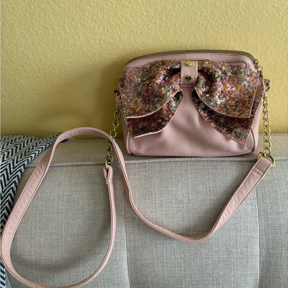 Pink Sequin Bow Crossbody Purse